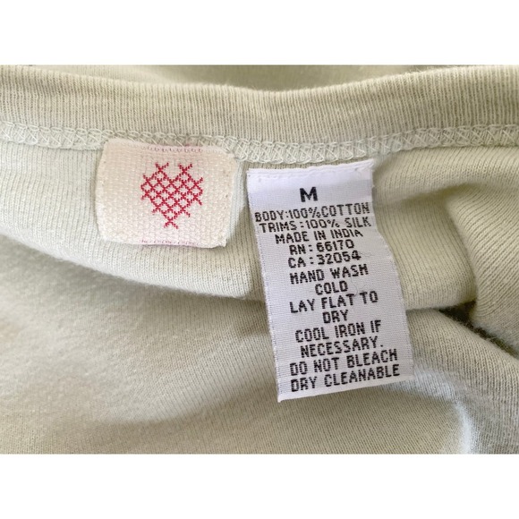 Anthropologie Women's Top Off Center Buttons Silk Patches Pale Sage Cotton - Picture 6 of 7